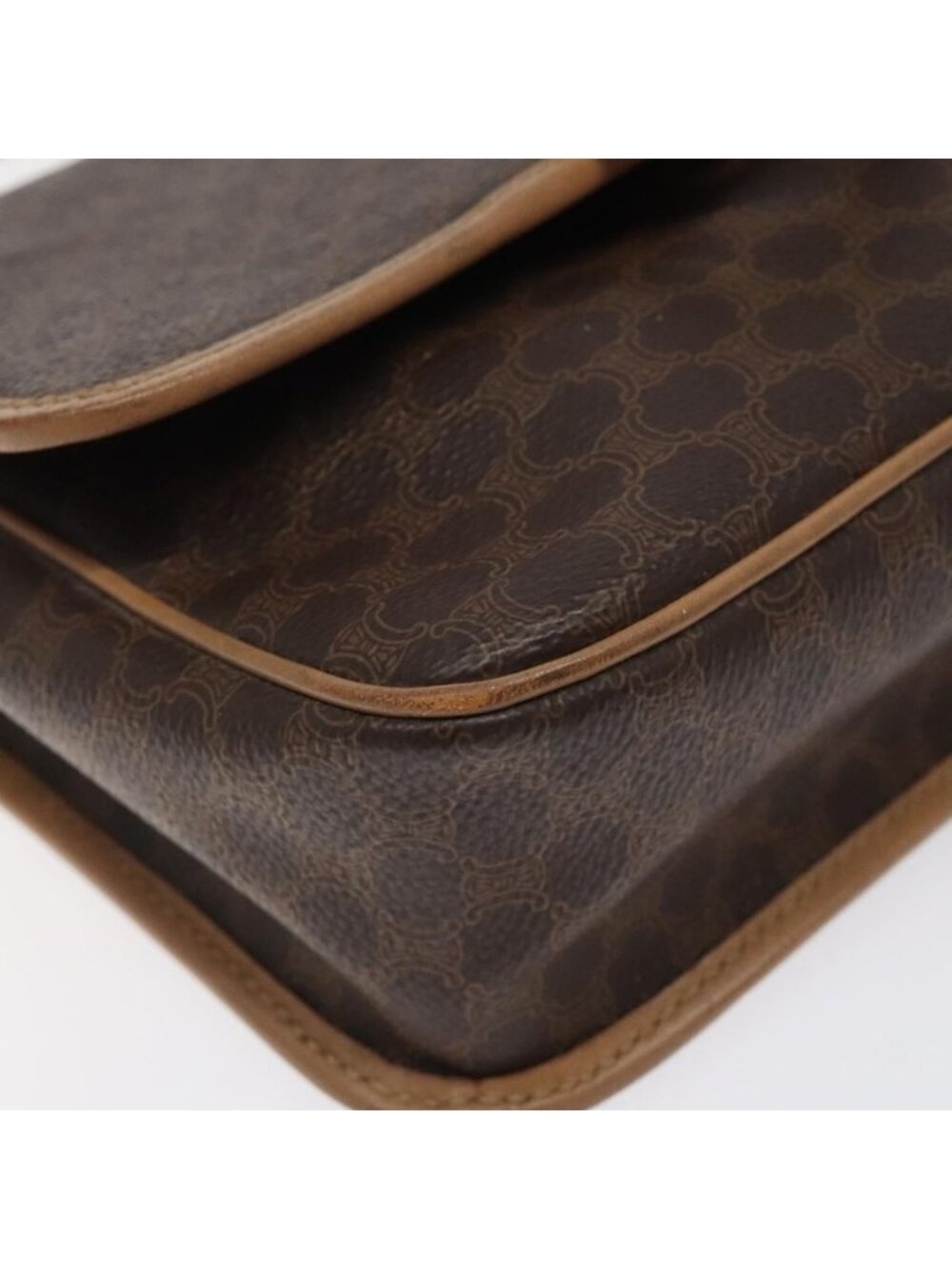 Authentic CELINE Macadam Canvas Shoulder Bag PVC Leather Brown Gold - Picture 7 of 16